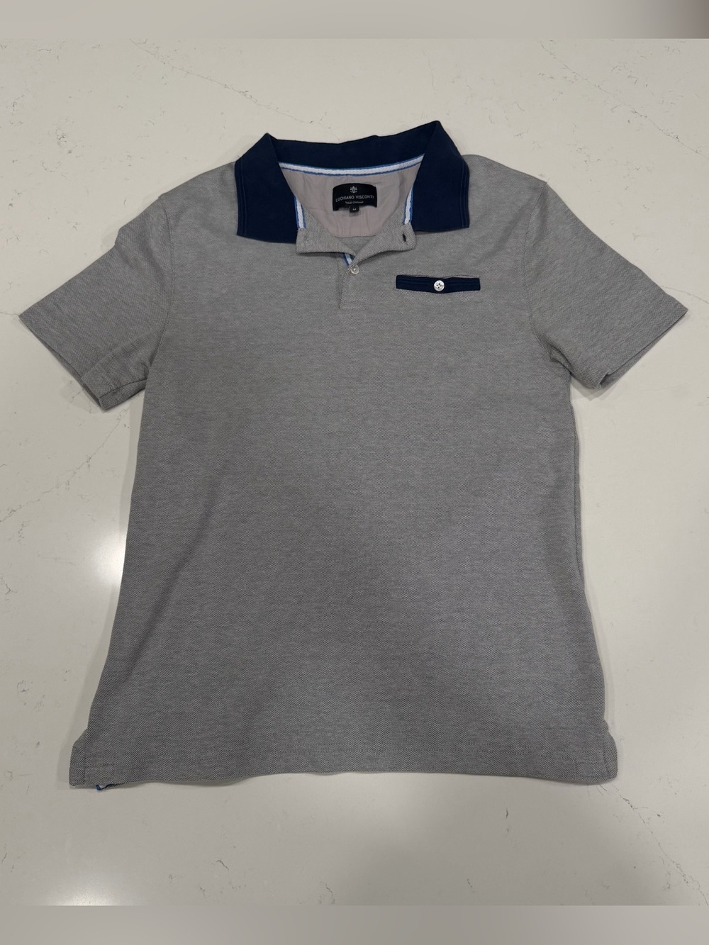 Luchiano Visconti Men’s Oxford Steel Gray Knit Polo - Medium